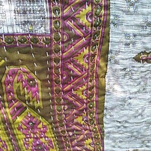 Kantha Quilt Gray/Yellow 54" x 88" Cotton Handmade In India Pre-washed  K10.